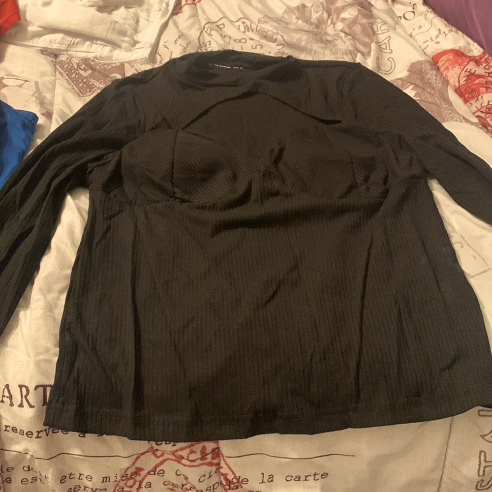 Black long sleeve shirt open chest